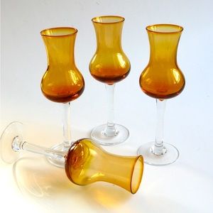 Set of 4 Vintage Amber Cocktail Shooter Glasses